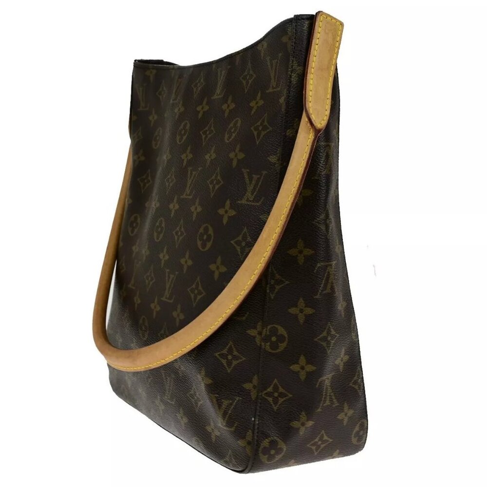 LOUIS VUITTON Logo Looping GM Shoulder Bag Monogram Leather Brown - Picture 2 of 16